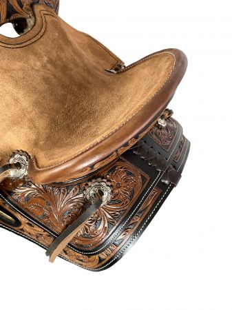 10" Double T Youth ranch style saddle with Two-Tone floral tooling #2